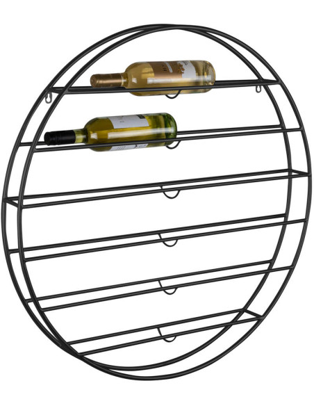 Casier à vin mural rond noir en fer 80 cm Redondo
