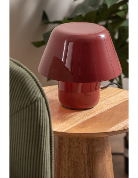 Lampe champignon rouge ocre métal Afan