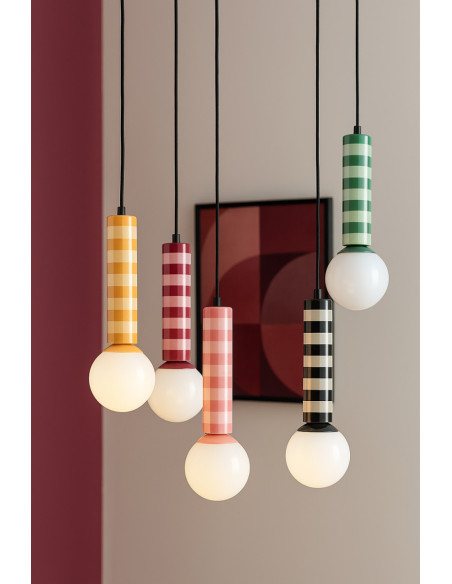 Suspension rayée mauve et lavande en métal 12x12x38 cm Rayado