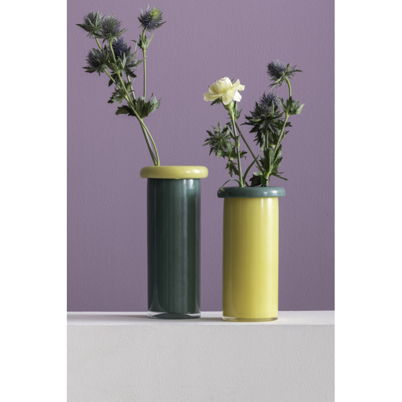 Vase en verre jaune et vert Ø12x23,5...