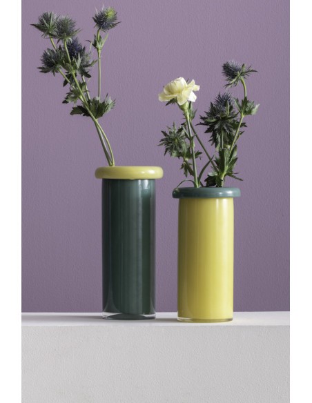 Vase en verre jaune et vert Ø12x23,5 cm Plegado
