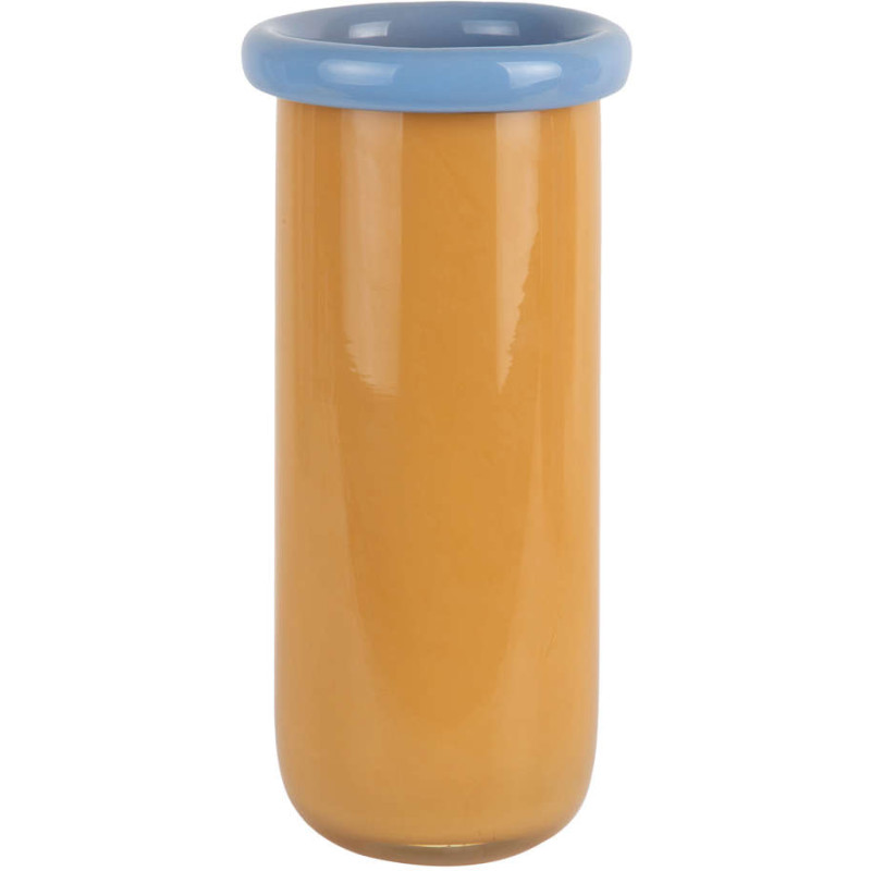 Vase en verre jaune mangue et bleu...