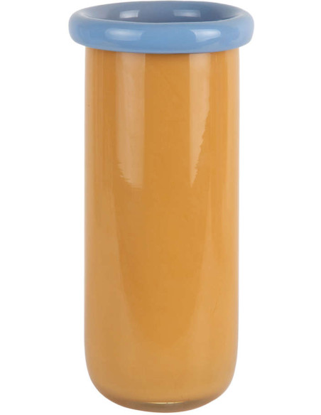 Vase en verre jaune mangue et bleu Ø14x30,5 cm Plegado