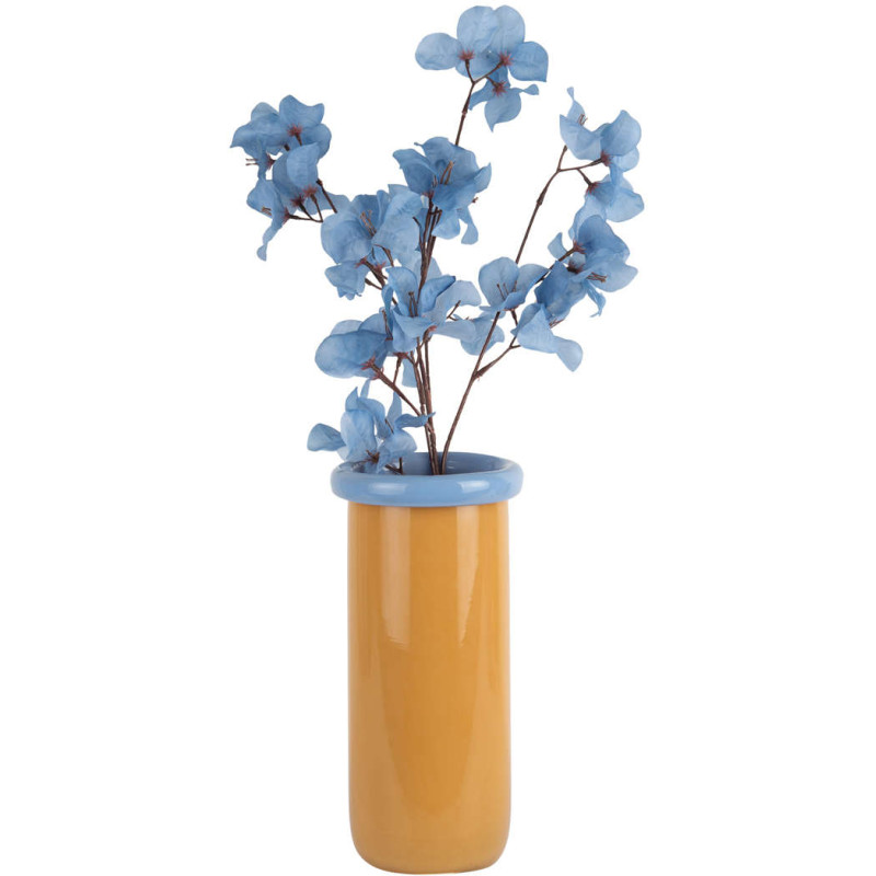 Vase en verre jaune mangue et bleu...