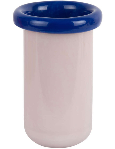 Petit vase en verre rose poudré et bleu cobalt Ø12,5x21 cm Plegado