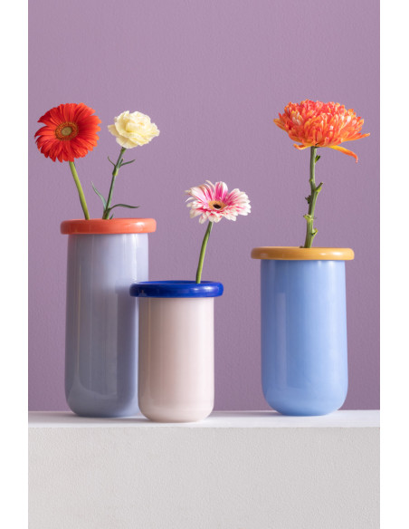 Petit vase en verre rose poudré et bleu cobalt Ø12,5x21 cm Plegado