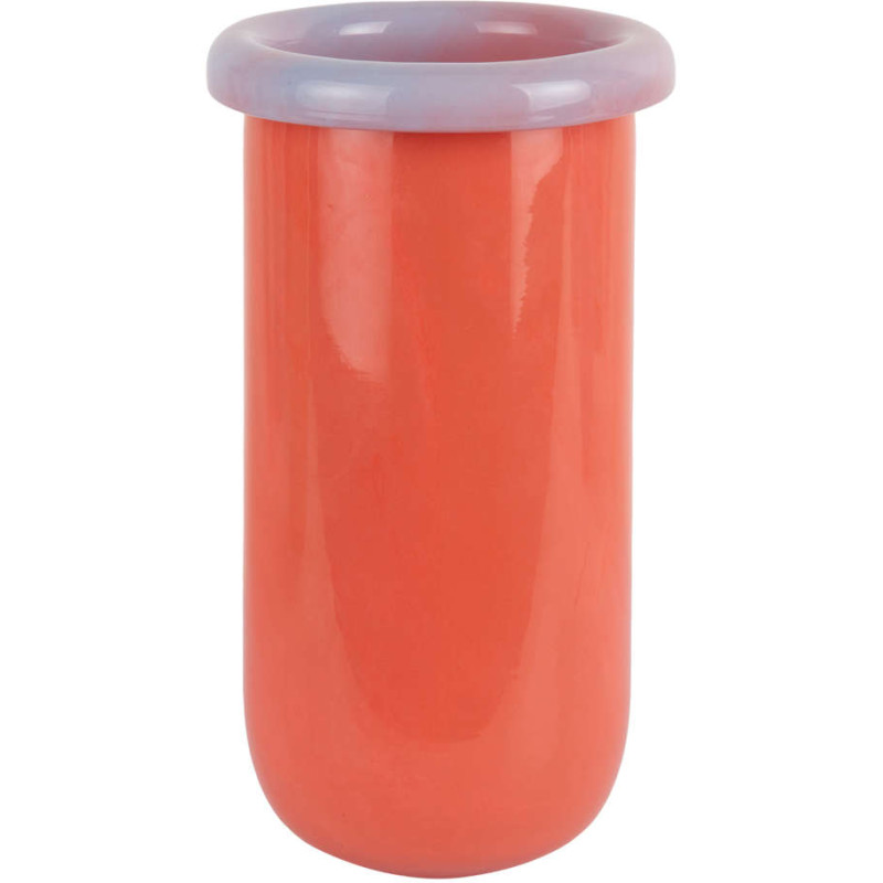Vase en verre orange corail et lilas...