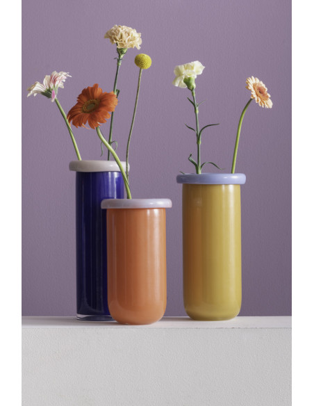 Vase en verre orange corail et lilas Ø14x25,3 cm Plegado
