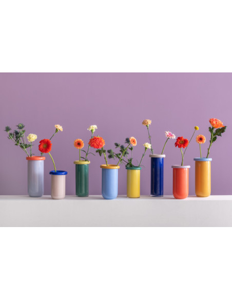 Vase en verre orange corail et lilas Ø14x25,3 cm Plegado