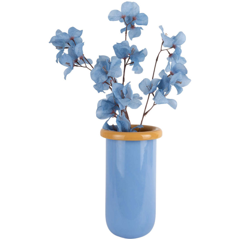 Vase en verre bleu doux et jaune...