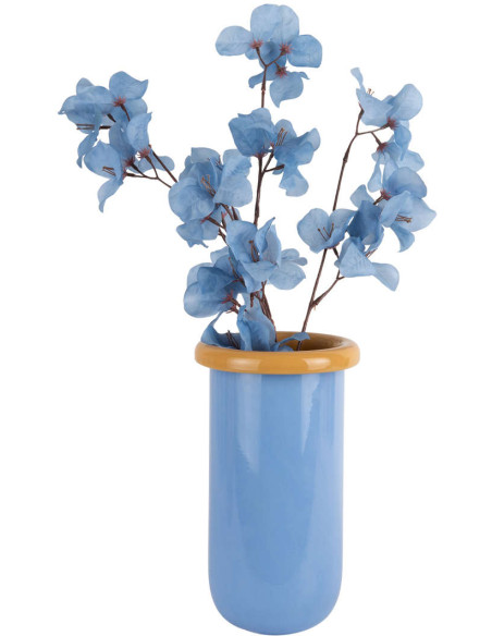 Vase en verre bleu doux et jaune mangue Ø14x25,3 cm Plegado