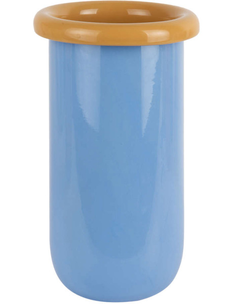 Vase en verre bleu doux et jaune mangue Ø14x25,3 cm Plegado