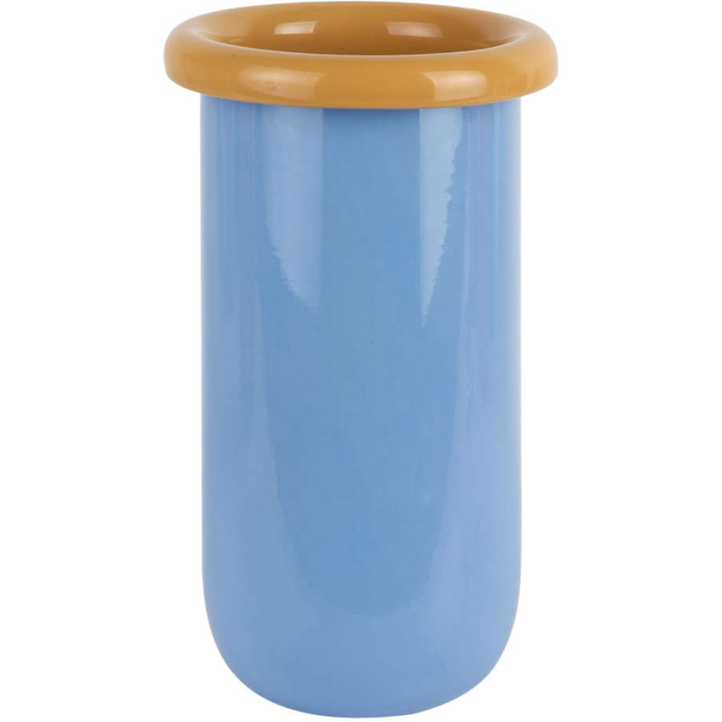 Vase en verre bleu doux et jaune...