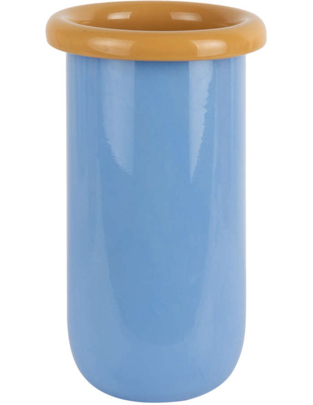 Vase en verre bleu doux et jaune mangue Ø14x25,3 cm Plegado