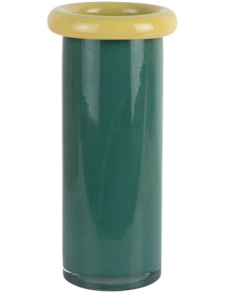 Vase en verre vert rétro et jaune doux Ø12,2x27,5 cm Plegado