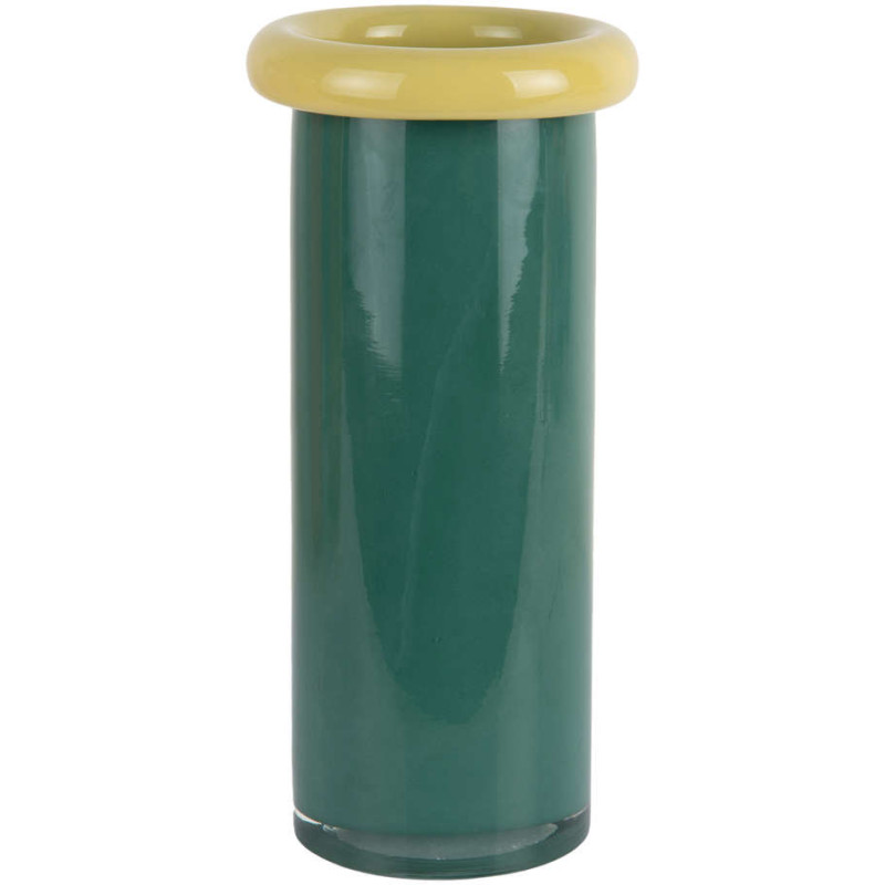 Vase en verre vert rétro et jaune...