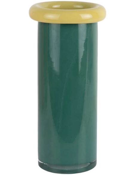 Vase en verre vert rétro et jaune doux Ø12,2x27,5 cm Plegado