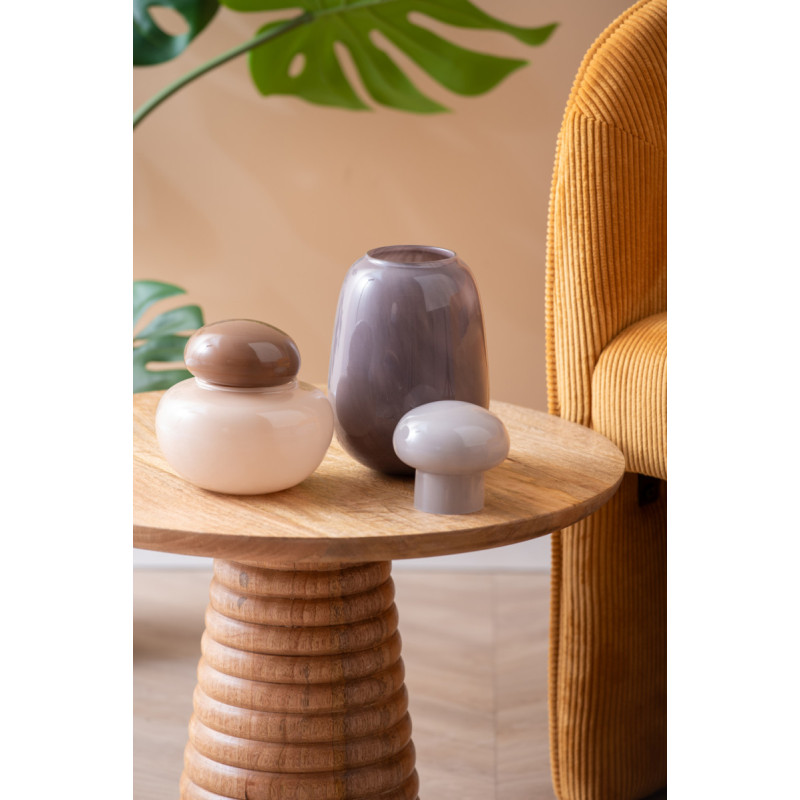 Vase en verre beige à couvercle...