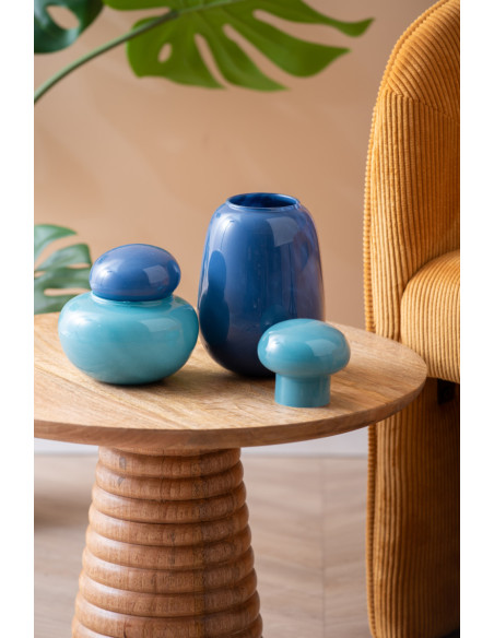 Vase en verre vert d’eau à couvercle bleu Ø13,5 cm Nuevo Dulce