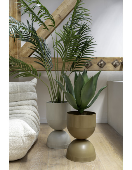 Grand cache-pot sur pied métal gris chaud 45 cm Tonar