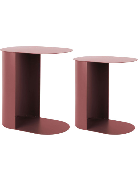 Lot de 2 tables gigognes ovales métal bordeaux 40 et 48...
