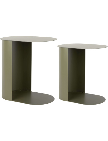 Lot de 2 tables gigognes ovales métal vert olive 40 et 48...