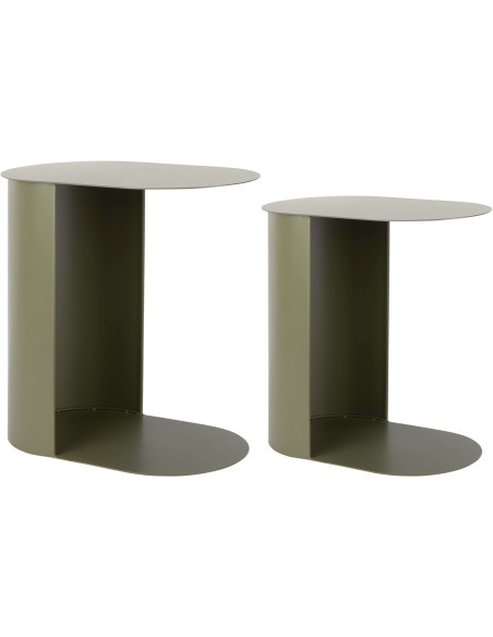 Lot de 2 tables gigognes ovales métal vert olive 40 et 48 cm Riqueza