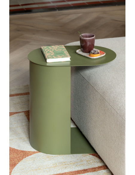 Lot de 2 tables gigognes ovales métal vert olive 40 et 48 cm Riqueza