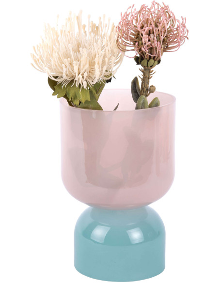 Petit vase en verre rose poudré et bleu brume 22 cm Variado Colores