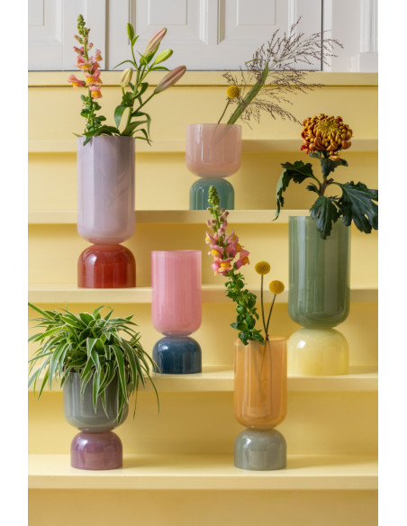 Petit vase en verre rose poudré et bleu brume 22 cm Variado Colores