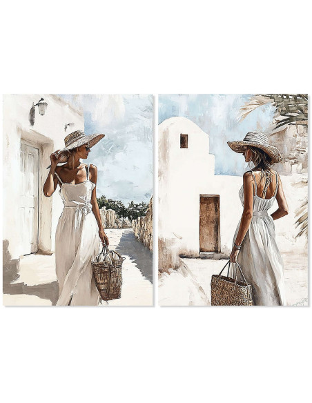 Lot de 2 tableaux muraux femme méditerranéenne 24x34 cm Mojacar