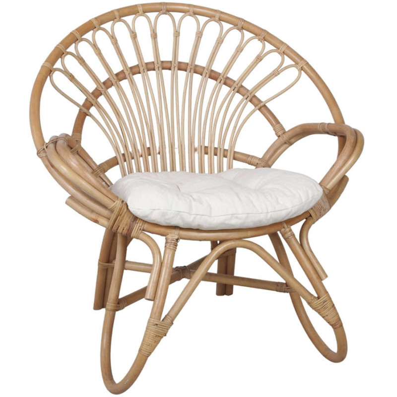 Fauteuil rotin naturel coussin blanc...