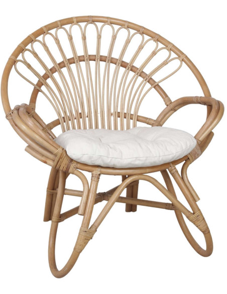 Fauteuil rotin naturel coussin blanc 80x95x91 cm Fornalutx