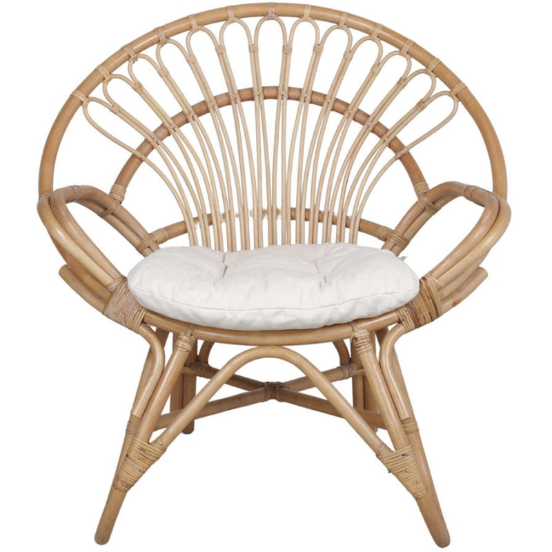 Fauteuil rotin naturel coussin blanc...