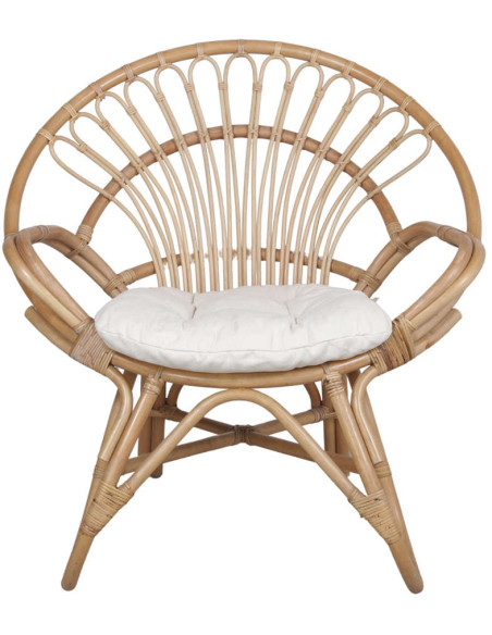 Fauteuil rotin naturel coussin blanc 80x95x91 cm Fornalutx