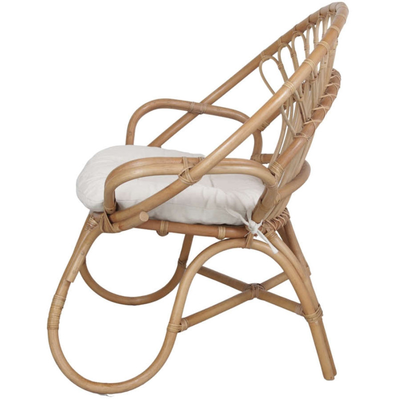 Fauteuil rotin naturel coussin blanc...