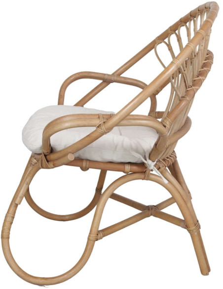 Fauteuil rotin naturel coussin blanc 80x95x91 cm Fornalutx