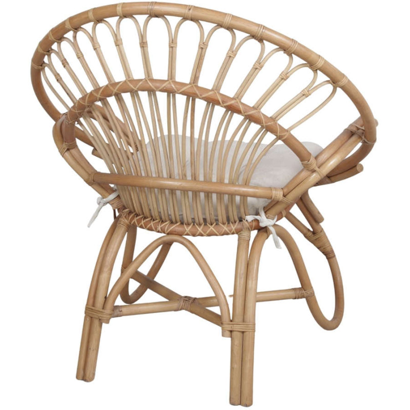 Fauteuil rotin naturel coussin blanc...