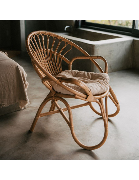Fauteuil rotin naturel coussin blanc 80x95x91 cm Fornalutx