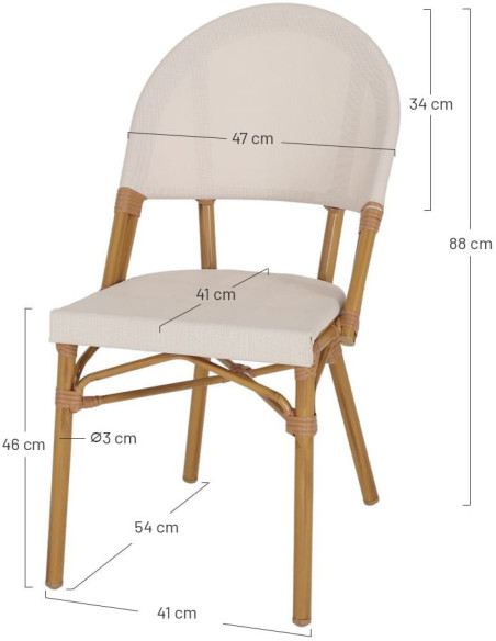Chaise de jardin bistrot effet bambou beige 88 cm Begur