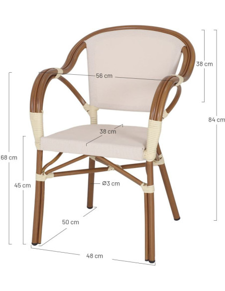 Chaise de jardin avec accoudoirs beige effet bambou 56x59x84 cm Sineu