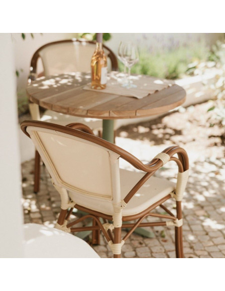 Chaise de jardin avec accoudoirs beige effet bambou 56x59x84 cm Sineu