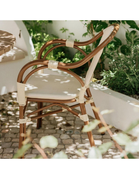 Chaise de jardin avec accoudoirs beige effet bambou 56x59x84 cm Sineu