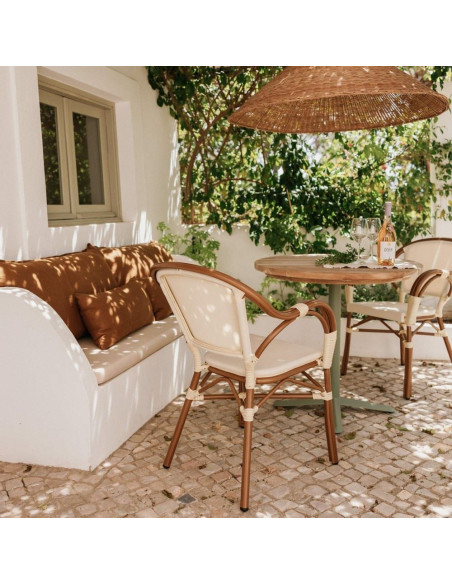 Chaise de jardin avec accoudoirs beige effet bambou 56x59x84 cm Sineu