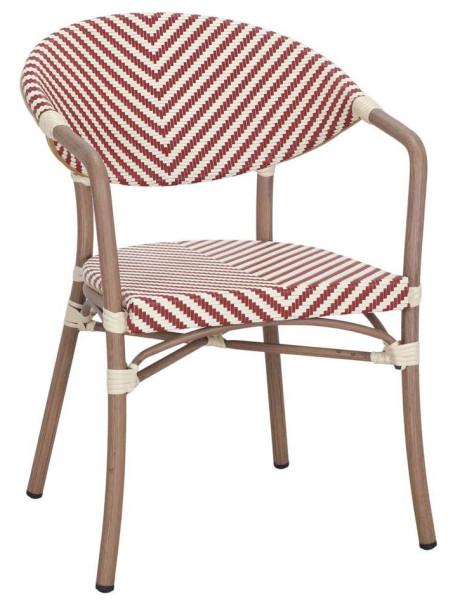 Chaise de terrasse bistrot rouge et blanc avec accoudoirs...