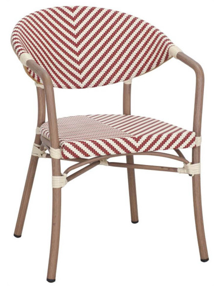 Chaise de terrasse bistrot rouge et blanc avec accoudoirs 81 cm Piran