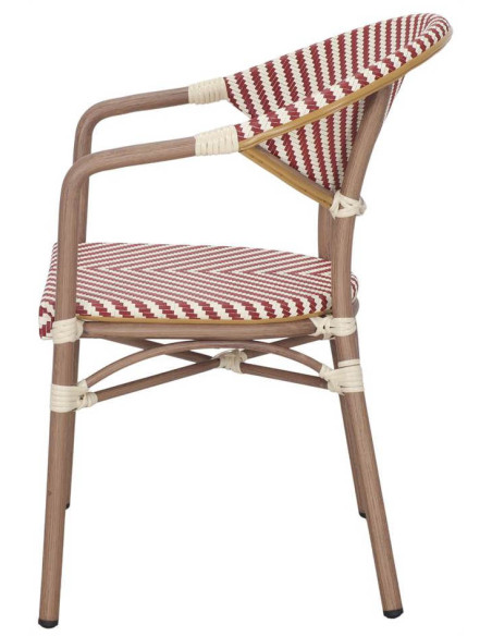 Chaise de terrasse bistrot rouge et blanc avec accoudoirs 81 cm Piran