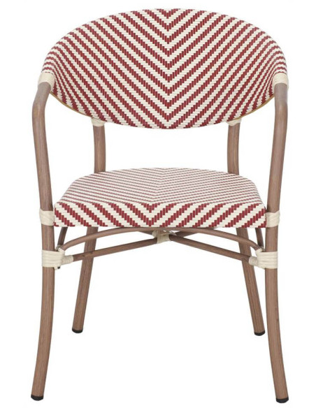 Chaise de terrasse bistrot rouge et blanc avec accoudoirs 81 cm Piran