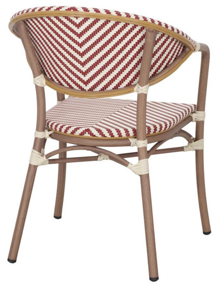 Chaise de terrasse bistrot rouge et blanc avec accoudoirs 81 cm Piran