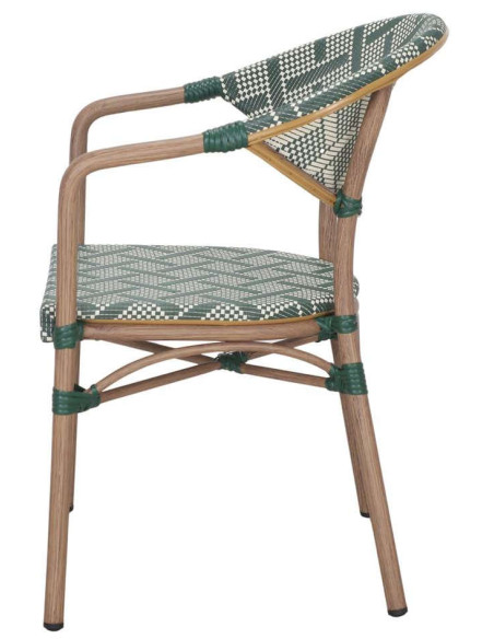 Chaise de terrasse bistrot verte avec accoudoirs 81 cm Aljezur